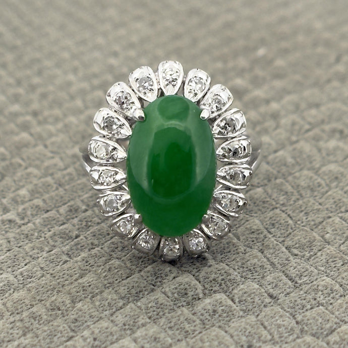 18k White Gold Diamond and Jade Engagement Ring