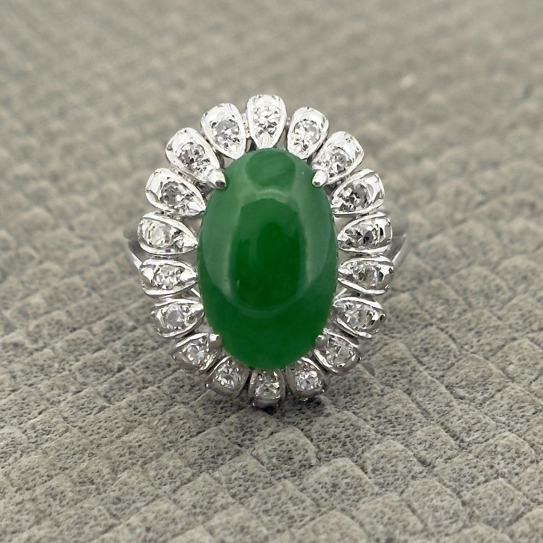 18k White Gold Diamond and Jade Engagement Ring