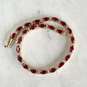 14K Yellow Gold Natural Ruby and Diamond Tennis Bracelet
