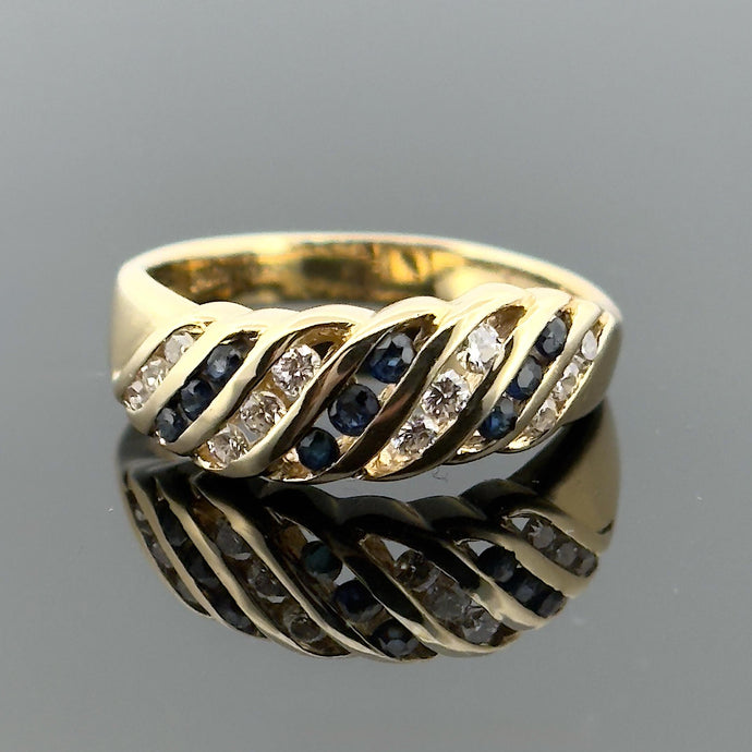 14k Yellow Gold Sapphire and Diamond Ring