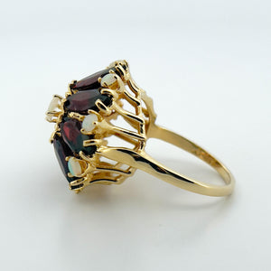 Vintage 14k Yellow Gold Garnet and Opal Cocktail Ring