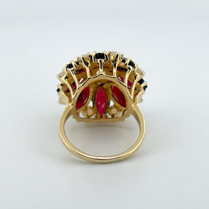 Vintage 14k Yellow Gold Garnet and Opal Cocktail Ring