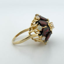 Load image into Gallery viewer, Vintage 14k Yellow Gold Garnet and Opal Cocktail Ring