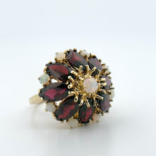 Load image into Gallery viewer, Vintage 14k Yellow Gold Garnet and Opal Cocktail Ring