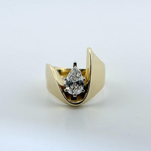 14k YG 1 CT Pear-Shaped Diamond Statement Ring