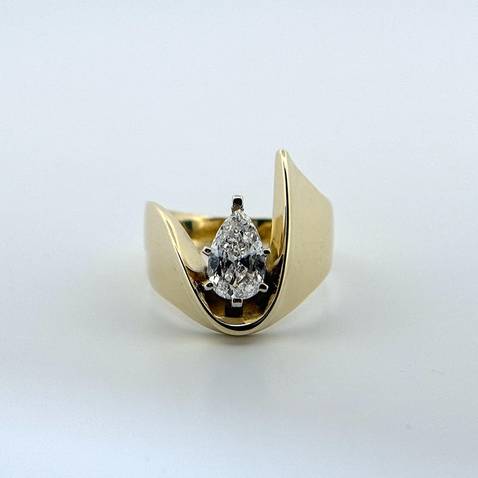 14k YG 1 CT Pear-Shaped Diamond Statement Ring