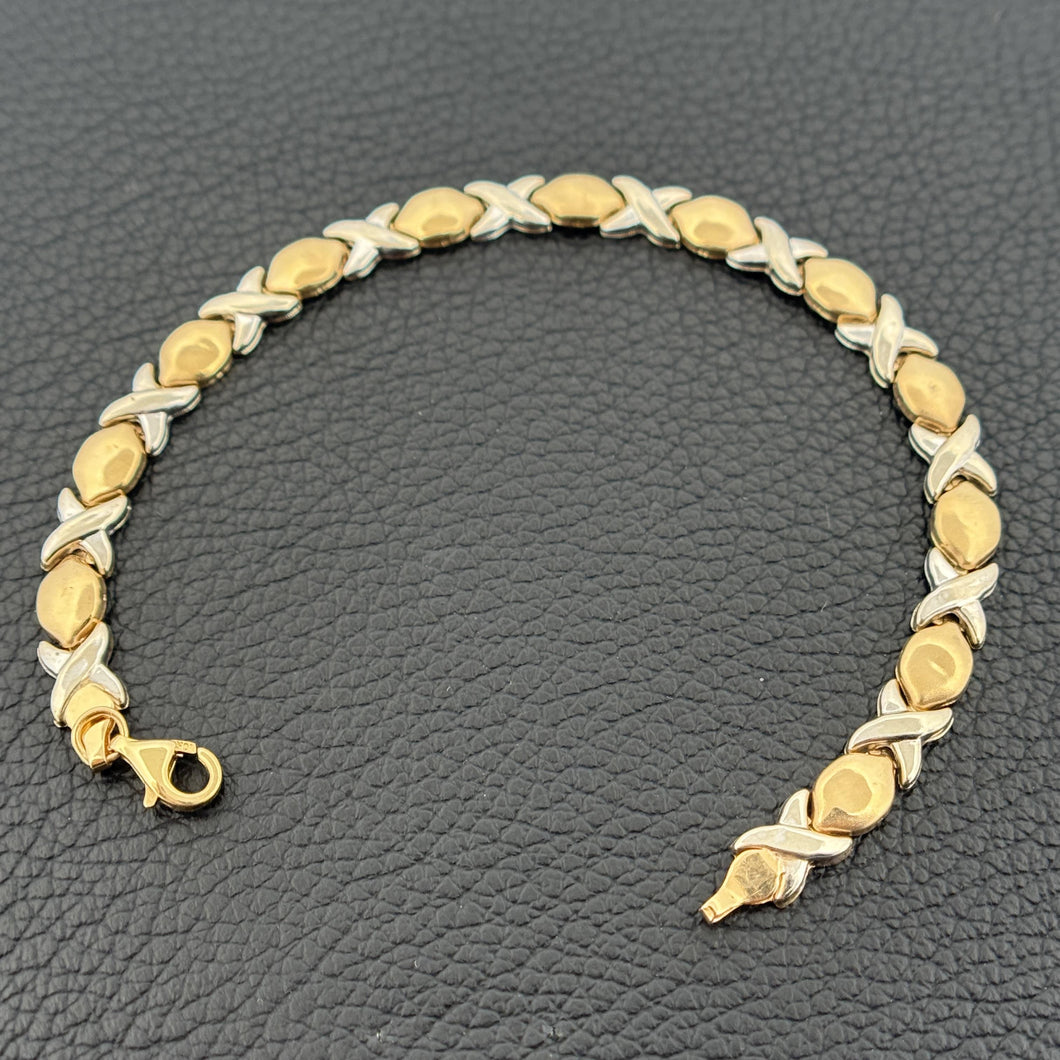 10k White and Yellow Gold X-Link Bracelet-7.5 Inches Long