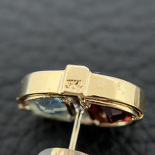 Load image into Gallery viewer, 14k Two Tone Gold Topaz &amp; Garnet  w/ Single cut Diamonds Oval Earrings