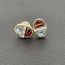 Load image into Gallery viewer, 14k Two Tone Gold Topaz &amp; Garnet  w/ Single cut Diamonds Oval Earrings