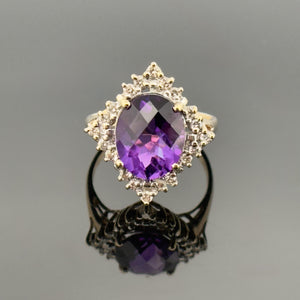 Vintage 14k YG 3.5 CT Amethyst and Diamond Ring