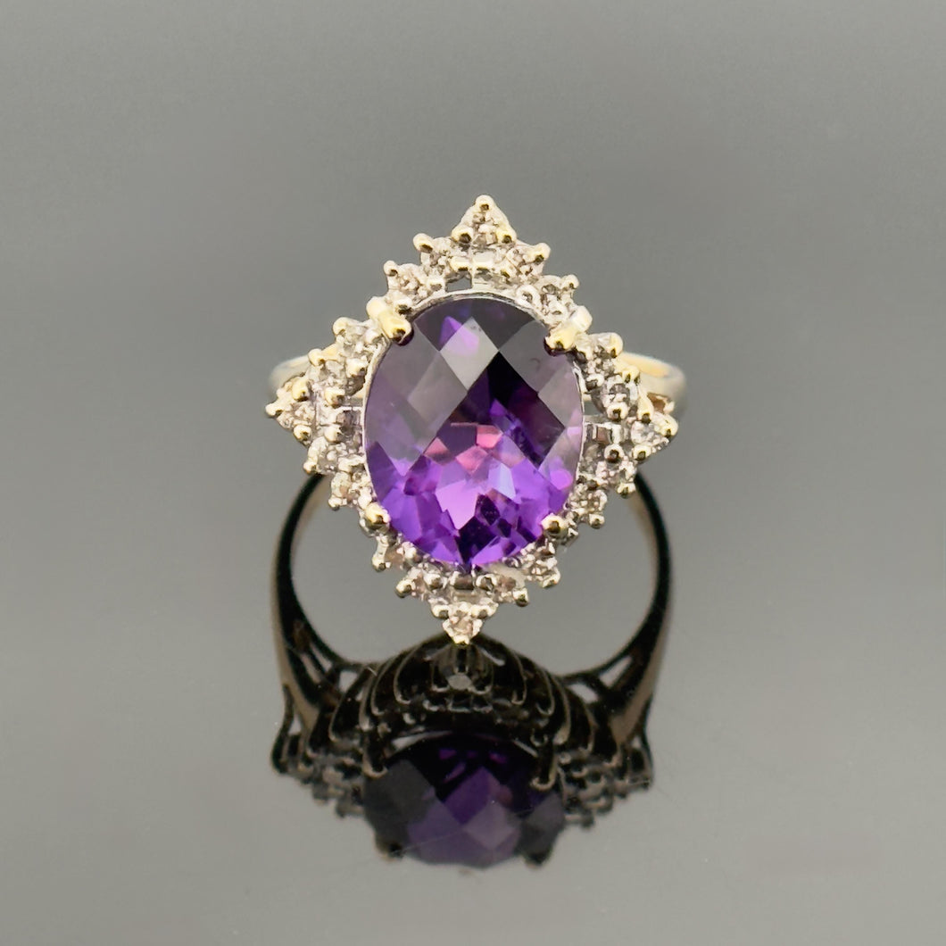 Vintage 14k YG 3.5 CT Amethyst and Diamond Ring