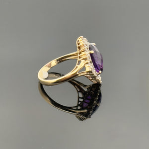 Vintage 14k YG 3.5 CT Amethyst and Diamond Ring