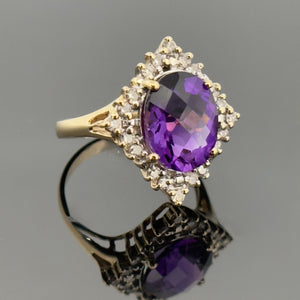 Vintage 14k YG 3.5 CT Amethyst and Diamond Ring
