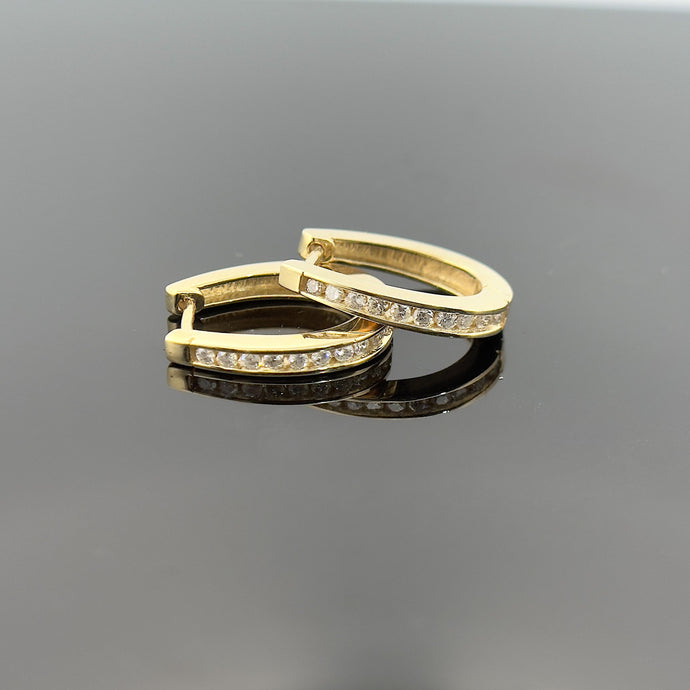 14K Gold Diamond Huggie Hoop Earrings