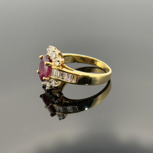 14K Yellow Gold Ruby and Diamond Baguette Halo Ring