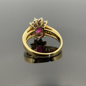 14K Yellow Gold Ruby and Diamond Baguette Halo Ring