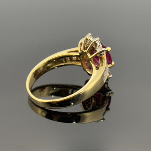 14K Yellow Gold Ruby and Diamond Baguette Halo Ring