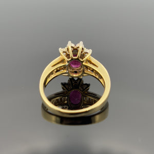14K Yellow Gold Ruby and Diamond Baguette Halo Ring