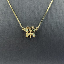 Load image into Gallery viewer, Vintage 14k Italian YG Butterfly Necklace with Opal and Diamond Accents
