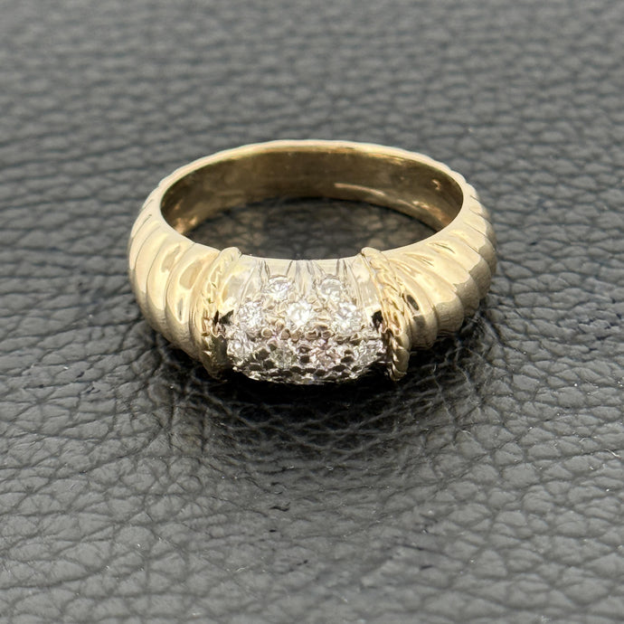 14K Yellow Gold Sculpted Band with Diamond Pave Centerpiece