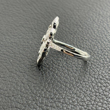 Load image into Gallery viewer, 18K White Gold Emerald &amp; Diamond Vintage Filigree Ring – Milgrain Detail
