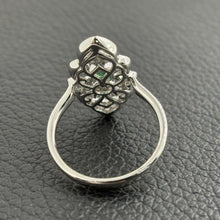Load image into Gallery viewer, 18K White Gold Emerald &amp; Diamond Vintage Filigree Ring – Milgrain Detail