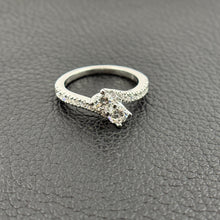 Load image into Gallery viewer, 14K White Gold 2 Stone Diamond Ring Toi Et Moi Round Cut Pavé Band