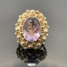 Load image into Gallery viewer, Vintage 14K Yellow Gold Large Oval Amethyst Floral Cocktail Statement Ring