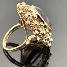 Load image into Gallery viewer, Vintage 14K Yellow Gold Large Oval Amethyst Floral Cocktail Statement Ring