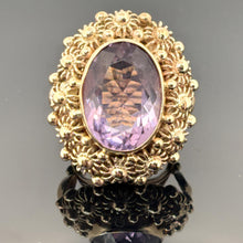 Load image into Gallery viewer, Vintage 14K Yellow Gold Large Oval Amethyst Floral Cocktail Statement Ring