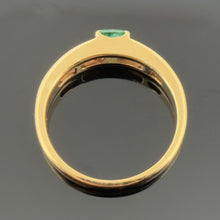 Load image into Gallery viewer, 18K Yellow Gold Natural Emerald and Diamond Ring with Channel Set Accents