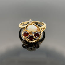 Load image into Gallery viewer, Vintage 14K Gold Opal, Garnet &amp; Diamond Swirl Ring