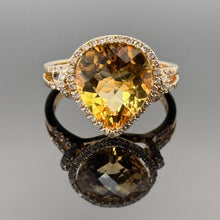 Load image into Gallery viewer, 14K Yellow Gold 3.25 Ct Pear-Shaped Citrine &amp; Diamond Halo Statement Ring