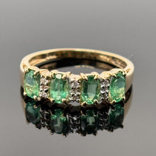 Load image into Gallery viewer, 14K Yellow Gold Oval Emerald &amp; Diamond 4 Stone Stone Anniversary Ring