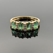 Load image into Gallery viewer, 14K Yellow Gold Oval Emerald &amp; Diamond 4 Stone Stone Anniversary Ring