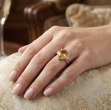 Load image into Gallery viewer, 14K Yellow Gold 3.25 Ct Pear-Shaped Citrine &amp; Diamond Halo Statement Ring