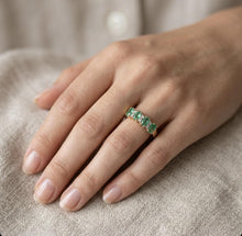 Load image into Gallery viewer, 14K Yellow Gold Oval Emerald &amp; Diamond 4 Stone Stone Anniversary Ring