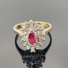 Load image into Gallery viewer, Vintage 14K Yellow Gold Ruby &amp; Diamond Cluster Ring