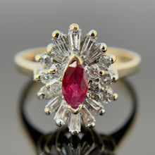 Load image into Gallery viewer, Vintage 14K Yellow Gold Ruby &amp; Diamond Cluster Ring