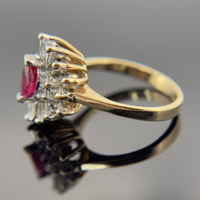 Load image into Gallery viewer, Vintage 14K Yellow Gold Ruby &amp; Diamond Cluster Ring