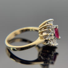 Load image into Gallery viewer, Vintage 14K Yellow Gold Ruby &amp; Diamond Cluster Ring
