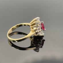 Load image into Gallery viewer, Vintage 14K Yellow Gold Ruby &amp; Diamond Cluster Ring