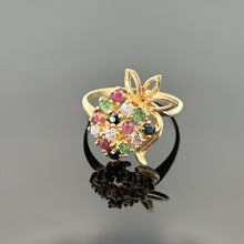 Load image into Gallery viewer, 14K Yellow Gold Multi-Gemstone Floral Cluster Ring