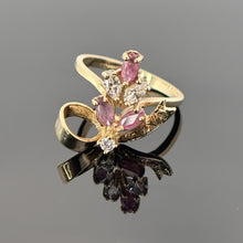 Load image into Gallery viewer, Vintage 10k Ruby and Diamond (CZ) Floral Ring