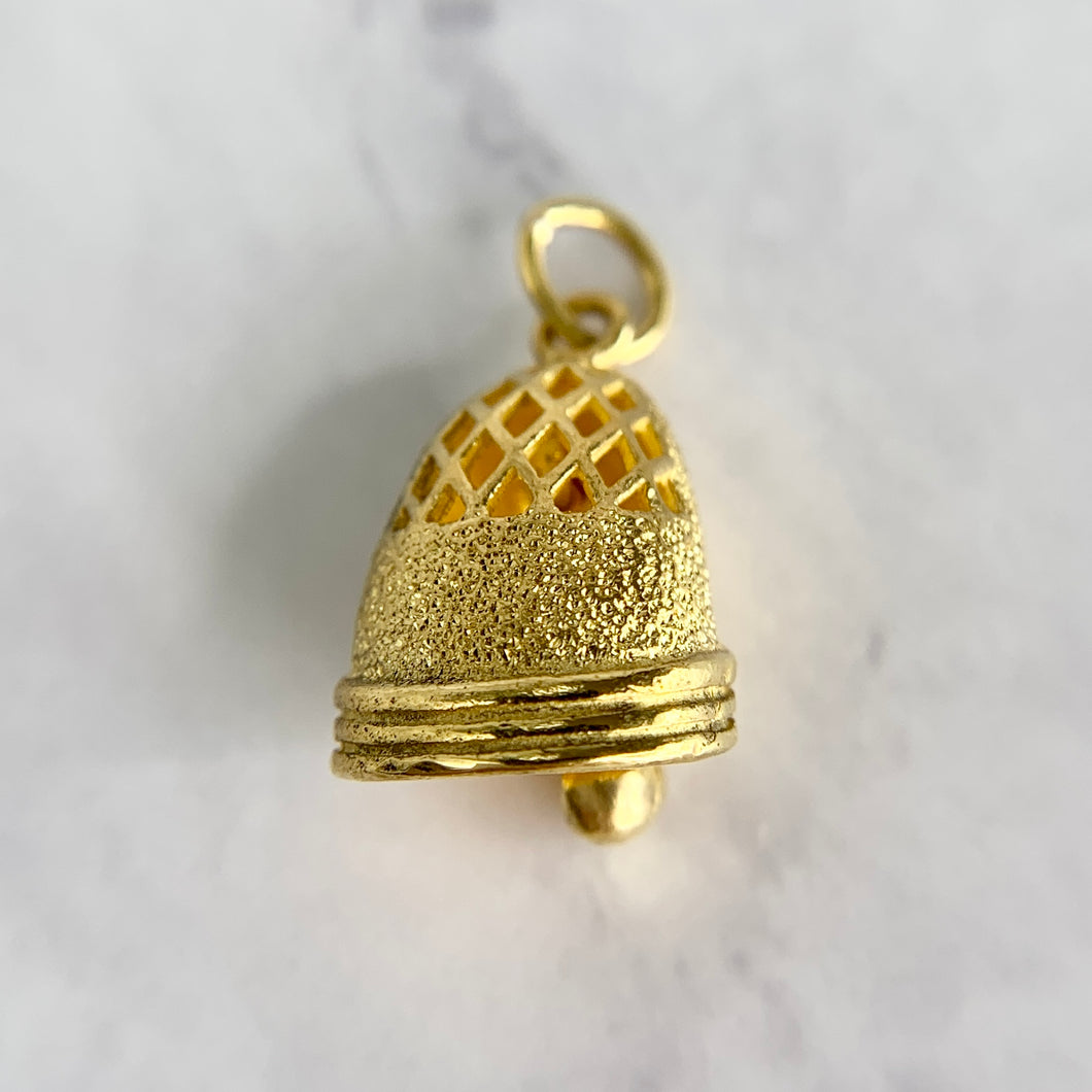 22K Yellow Gold Textured Bell Charm Pendant