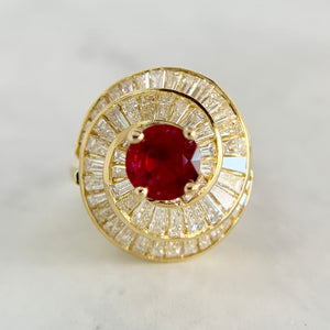 18K Yellow Gold 1ct Ruby and Diamond Ballerina Ring
