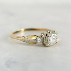 Vintage 14K Gold .41ct Transitional Cut Diamond Engagement Ring
