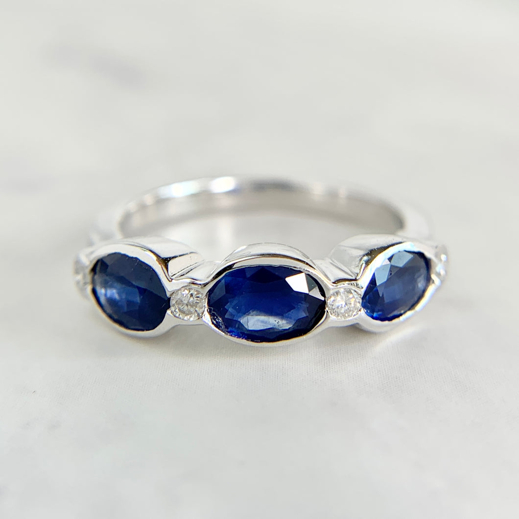 14K White Gold Sapphire and Diamond East-West Band