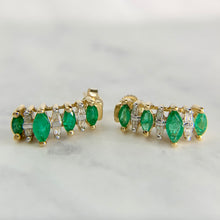 Load image into Gallery viewer, 10K Two-Tone Gold Emerald and Diamond Huggie Earrings