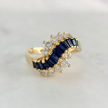 Load image into Gallery viewer, 14K Yellow Gold Sapphire and Diamond Bypass Ring